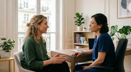 Consultation diagnostic chirurgie esthétique avec praticien parisien attentif