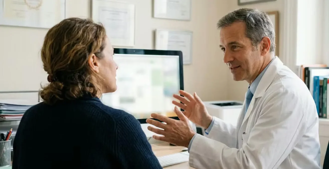 Praticien montrant simulation diagnostic morphologique à sa patiente